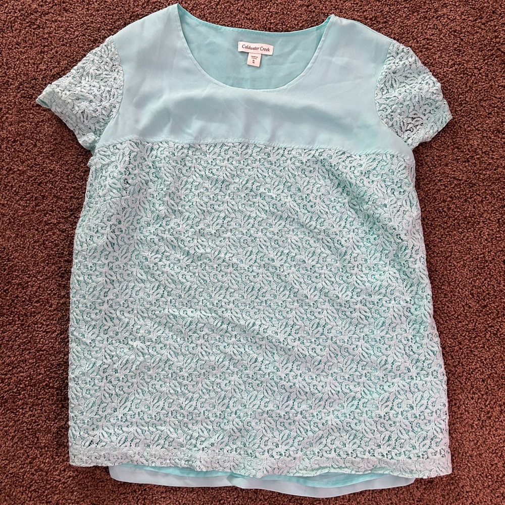Coldwater Creek Lace Overlay Top - Light Blue